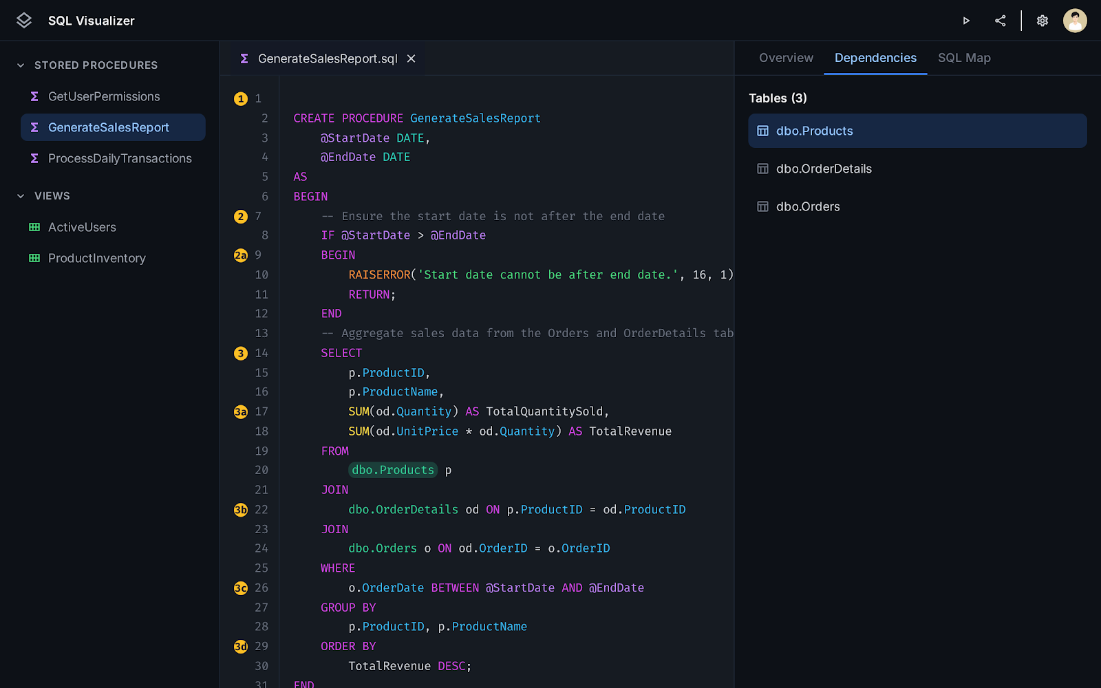 SQL dependencies view